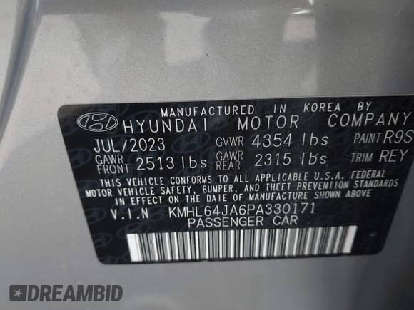 2023 Hyundai Sonata SEL with VIN KMHL64JA6PA330171, listed as a IAAI auction lot 43404142 with 12,785 mi miles and . Bid and sale history available at DreamBid. Image 9.