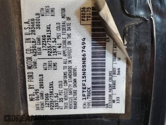 1995 Ford F-150 z VIN 1FTEF15N0SNB67494, wystawiony jako Copart lot #71704725 z przebiegiem 163 148 mil mil oraz Szkoda całkowita • Salvage title. Historia ofert i sprzedaży dostępna na DreamBid. Obrazek 12.