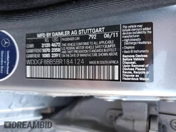 2011 Mercedes-Benz C 300 Sport с VIN WDDGF8BB5BR184124, выставлен на аукционе Copart как лот 86493625 с пробегом 164 518 миль миль и Списание • Salvage title. История ставок и продаж доступна на DreamBid. Изображение 12.