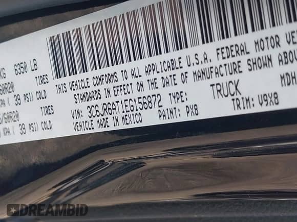 2014 Ram 1500 Express z VIN 3C6JR6AT1EG156872, wystawiony jako IAAI lot #42364099 z przebiegiem 240 249 mil mil oraz . Historia ofert i sprzedaży dostępna na DreamBid. Obrazek 9.