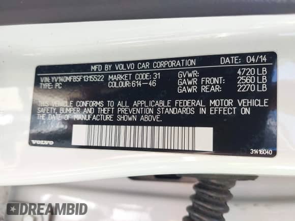 2015 Volvo S60 T5 Drive-E Premier with VIN YV140MFB5F1315522, listed as a IAAI auction lot 42752661 with 173,288 mi miles and . Bid and sale history available at DreamBid. Image 9.
