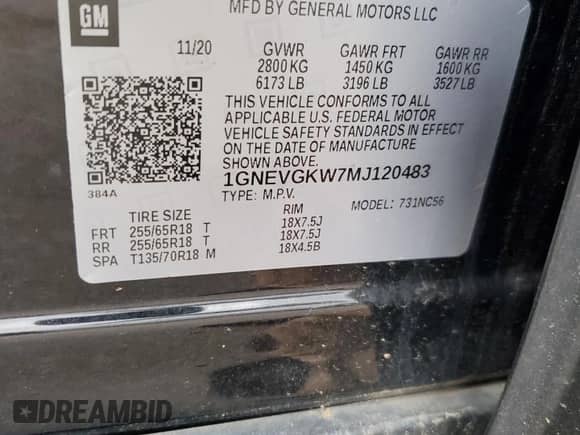 2021 Chevrolet Traverse LT Cloth with VIN 1GNEVGKW7MJ120483, listed as a Copart auction lot 90722405 with 50,190 mi miles and Salvage title. Bid and sale history available at DreamBid. Image 13.