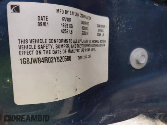 2002 Saturn LW with VIN 1G8JW84R02Y520580, listed as a IAAI auction lot 43365689 with 25,705 mi miles and . Bid and sale history available at DreamBid. Image 9.