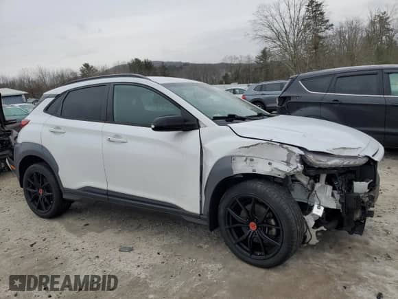 2021 Hyundai Kona Night Edition with VIN KM8K6CA51MU669598, listed as a Copart auction lot 42769635 with 57,329 mi miles and Salvage title. Bid and sale history available at DreamBid. Image 4.