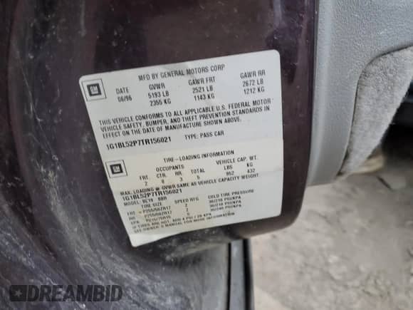 1996 Chevrolet Caprice 1SA Special Value с VIN 1G1BL52P7TR156021, выставлен на аукционе Copart как лот 87385174 с пробегом Не указан миль и Чистый • Clean title. История ставок и продаж доступна на DreamBid. Изображение 12.