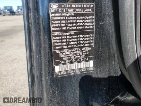 2011 Land Rover Range Rover Sport HSE Lux with VIN SALSK2D44BA714814, listed as a Copart auction lot 52407535 with 226,312 mi miles and Clean title. Bid and sale history available at DreamBid. Image 13.