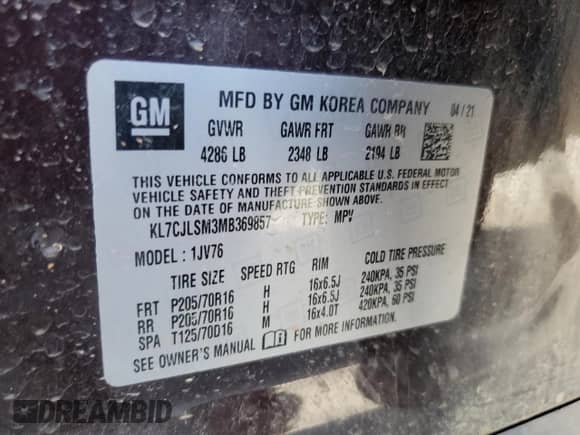 2021 Chevrolet Trax LT с VIN KL7CJLSM3MB369857, выставлен на аукционе Copart как лот 81872185 с пробегом 76 181 миль миль и Списание • Salvage title. История ставок и продаж доступна на DreamBid. Изображение 14.