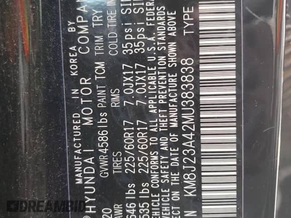 2021 Hyundai Tucson SE with VIN KM8J23A42MU383838, listed as a Copart auction lot 70716095 with 158,725 mi miles and Salvage title. Bid and sale history available at DreamBid. Image 12.