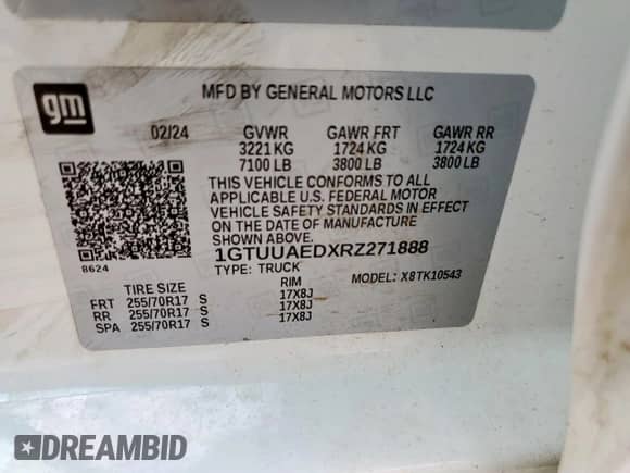 2024 GMC Sierra 1500 Pro z VIN 1GTUUAEDXRZ271888, wystawiony jako Copart lot #58003485 z przebiegiem 52 342 mil mil oraz Szkoda całkowita • Salvage title. Historia ofert i sprzedaży dostępna na DreamBid. Obrazek 12.