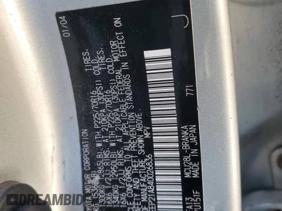 2004 Toyota Highlander с VIN JTEEP21A840026836, выставлен на аукционе Copart как лот 87383355 с пробегом 208 782 миль миль и Чистый • Clean title. История ставок и продаж доступна на DreamBid. Изображение 13.