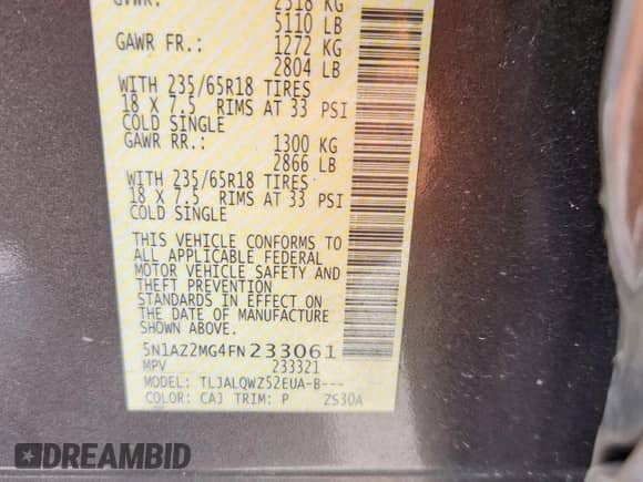 2015 Nissan Murano SV с VIN 5N1AZ2MG4FN233061, выставлен на аукционе Copart как лот 69518975 с пробегом 110 920 миль миль и Чистый • Clean title. История ставок и продаж доступна на DreamBid. Изображение 12.