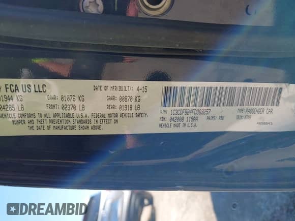 2015 Dodge Dart SXT with VIN 1C3CDFBB4FD369257, listed as a IAAI auction lot 43351291 with 99,248 mi miles and . Bid and sale history available at DreamBid. Image 9.