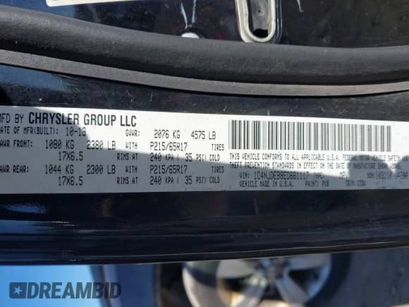 2014 Jeep Compass Latitude with VIN 1C4NJDEB8ED661117, listed as a IAAI auction lot 43368488 with 74,122 mi miles and . Bid and sale history available at DreamBid. Image 9.