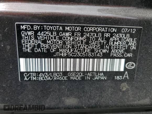 2012 Lexus IS 250 z VIN JTHBF5C23C5183143, wystawiony jako Copart lot #71708505 z przebiegiem 166 660 mil mil oraz Szkoda całkowita • Salvage title. Historia ofert i sprzedaży dostępna na DreamBid. Obrazek 12.