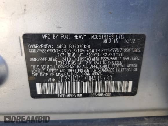 2013 Subaru Forester X Premium z VIN JF2SHADC7DH435733, wystawiony jako Copart lot #65692305 z przebiegiem 189 914 mil mil oraz Szkoda całkowita • Salvage title. Historia ofert i sprzedaży dostępna na DreamBid. Obrazek 13.