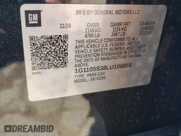 2020 Chevrolet Impala Premier с VIN 1G1105S38LU106856, выставлен на аукционе Copart как лот 63424485 с пробегом 110 864 миль миль и Списание • Salvage title. История ставок и продаж доступна на DreamBid. Изображение 12.