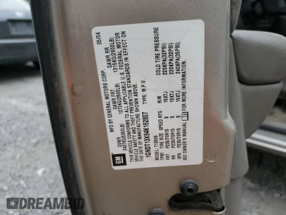 2004 Chevrolet Blazer LS z VIN 1GNDT13X84K162807, wystawiony jako Copart lot #57154205 z przebiegiem 82 732 mil mil oraz Czysty tytuł • Clean title. Historia ofert i sprzedaży dostępna na DreamBid. Obrazek 13.