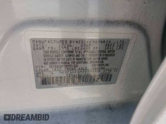 2017 Nissan Sentra SV z VIN 3N1AB7AP7HY221330, wystawiony jako IAAI lot #43387773 z przebiegiem 72 760 mil mil oraz . Historia ofert i sprzedaży dostępna na DreamBid. Obrazek 9.