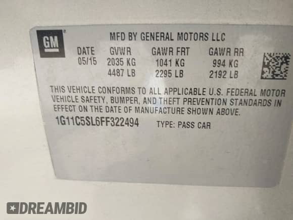 2015 Chevrolet Malibu LT с VIN 1G11C5SL6FF322494, выставлен на аукционе IAAI как лот 43042362 с пробегом 188 372 миль миль и . История ставок и продаж доступна на DreamBid. Изображение 9.