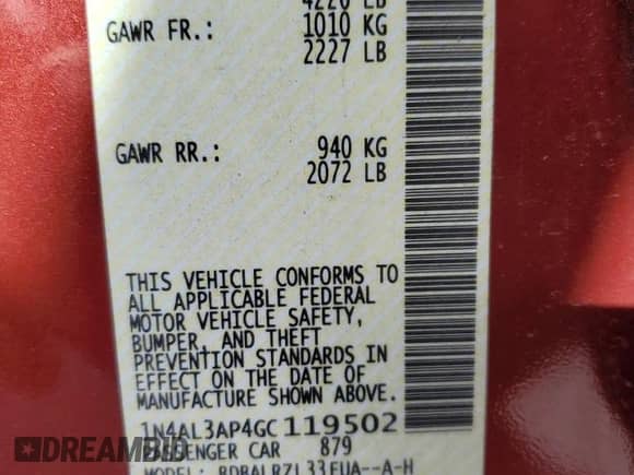 2016 Nissan Altima SL с VIN 1N4AL3AP4GC119502, выставлен на аукционе Copart как лот 84458095 с пробегом 111 143 миль миль и Списание • Salvage title. История ставок и продаж доступна на DreamBid. Изображение 13.