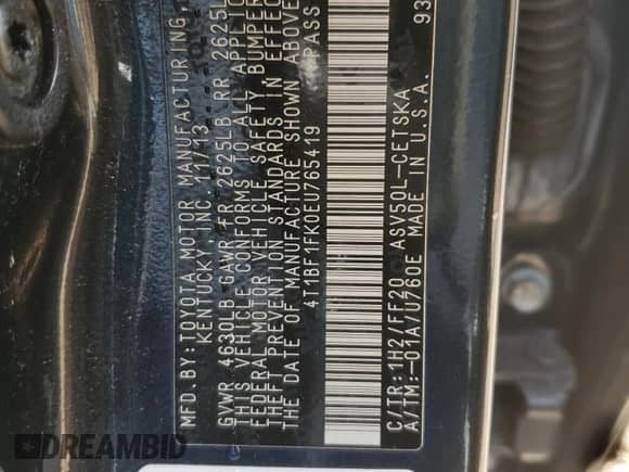 2014 Toyota Camry SE z VIN 4T1BF1FK0EU765419, wystawiony jako Copart lot #86154035 z przebiegiem 200 266 mil mil oraz Szkoda całkowita • Salvage title. Historia ofert i sprzedaży dostępna na DreamBid. Obrazek 12.