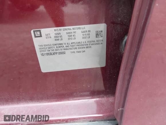 2015 Chevrolet Malibu LT z VIN 1G11D5SLXFF126832, wystawiony jako IAAI lot #43291645 z przebiegiem 172 901 mil mil oraz . Historia ofert i sprzedaży dostępna na DreamBid. Obrazek 9.