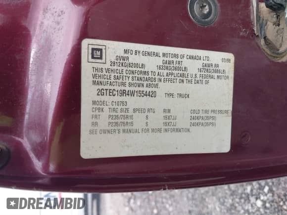 1998 GMC Sierra 1500 с VIN 2GTEC19R4W1554420, выставлен на аукционе IAAI как лот 41717713 с пробегом 348 801 миль миль и . История ставок и продаж доступна на DreamBid. Изображение 9.