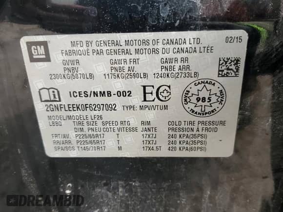 2015 Chevrolet Equinox LS with VIN 2GNFLEEK0F6297092, listed as a Copart auction lot 90260775 with 160,302 mi miles and Clean title. Bid and sale history available at DreamBid. Image 13.