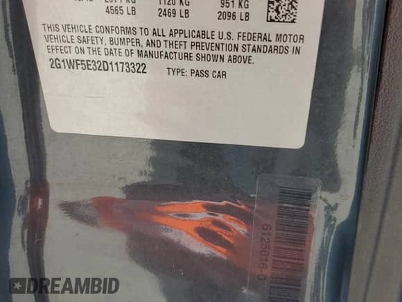 2013 Chevrolet Impala LS с VIN 2G1WF5E32D1173322, выставлен на аукционе Copart как лот 69231815 с пробегом 184 110 миль миль и Списание • Salvage title. История ставок и продаж доступна на DreamBid. Изображение 13.