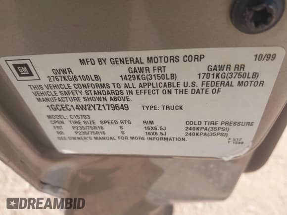 2000 Chevrolet Silverado 1500 LS with VIN 1GCEC14W2YZ179649, listed as a IAAI auction lot 42525015 with 284,859 mi miles and . Bid and sale history available at DreamBid. Image 9.