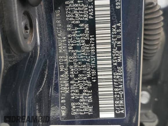 2015 Toyota Camry SE z VIN 4T1BF1FK5FU894791, wystawiony jako Copart lot #82327015 z przebiegiem 218 883 mil mil oraz Szkoda całkowita • Salvage title. Historia ofert i sprzedaży dostępna na DreamBid. Obrazek 13.