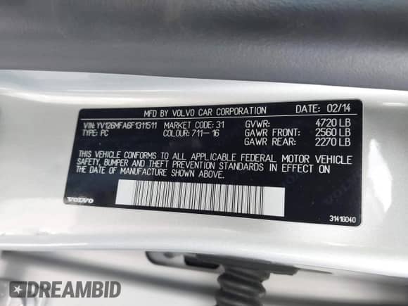 2015 Volvo S60 с VIN YV126MFA6F1311511, выставлен на аукционе IAAI как лот 41696723 с пробегом 136 780 миль миль и . История ставок и продаж доступна на DreamBid. Изображение 9.