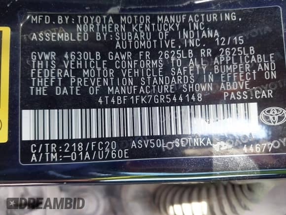 2016 Toyota Camry LE с VIN 4T4BF1FK7GR544148, выставлен на аукционе IAAI как лот 43328003 с пробегом 116 785 миль миль и . История ставок и продаж доступна на DreamBid. Изображение 9.