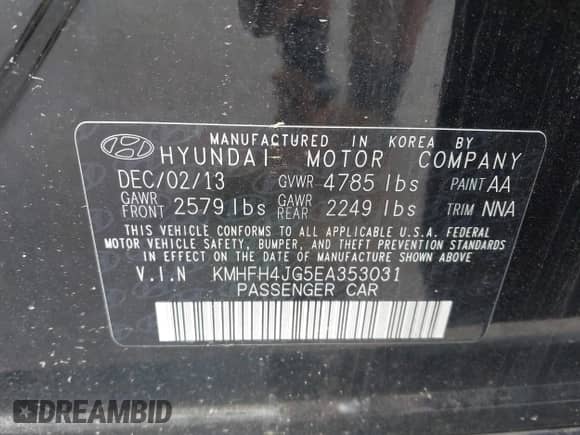 2014 Hyundai Azera Limited с VIN KMHFH4JG5EA353031, выставлен на аукционе IAAI как лот 42481763 с пробегом 90 244 миль миль и . История ставок и продаж доступна на DreamBid. Изображение 9.