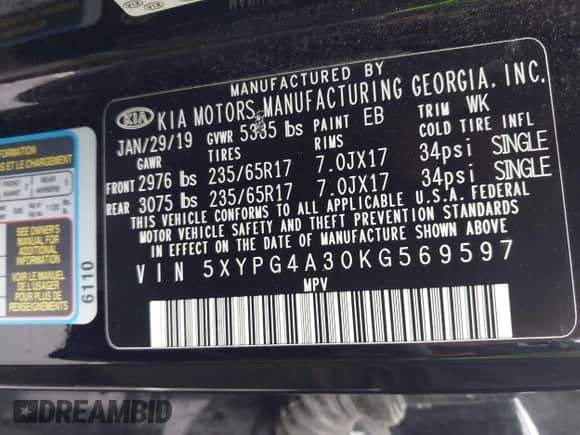2019 Kia Sorento L with VIN 5XYPG4A30KG569597, listed as a IAAI auction lot 43304146 with 183,758 mi miles and . Bid and sale history available at DreamBid. Image 9.