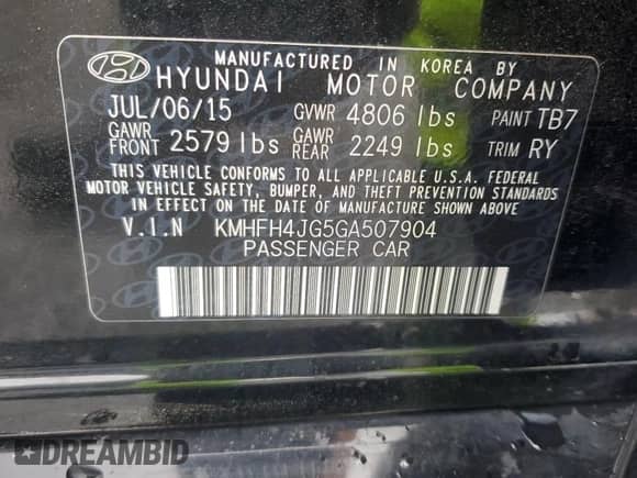 2016 Hyundai Azera Limited с VIN KMHFH4JG5GA507904, выставлен на аукционе Copart как лот 85196345 с пробегом 169 925 миль миль и Чистый • Clean title. История ставок и продаж доступна на DreamBid. Изображение 12.
