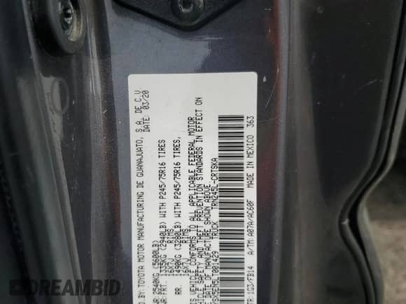 2020 Toyota Tacoma SR с VIN 3TYSX5EN5LT001429, выставлен на аукционе Copart как лот 66831245 с пробегом Не указан миль и Списание • Salvage title. История ставок и продаж доступна на DreamBid. Изображение 12.