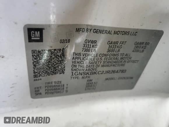 2018 Chevrolet Tahoe LT z VIN 1GNSKBKC2JR264783, wystawiony jako Copart lot #67271505 z przebiegiem 152 306 mil mil oraz Szkoda całkowita • Salvage title. Historia ofert i sprzedaży dostępna na DreamBid. Obrazek 13.