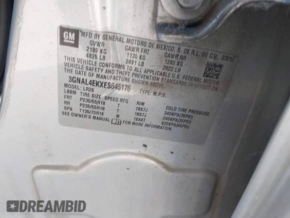 2014 Chevrolet Captiva Sport LTZ с VIN 3GNAL4EKXES645176, выставлен на аукционе IAAI как лот 41301924 с пробегом 116 906 миль миль и . История ставок и продаж доступна на DreamBid. Изображение 9.