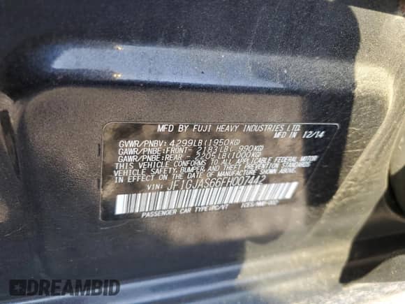 2015 Subaru Impreza Limited with VIN JF1GJAS66FH007442, listed as a Copart auction lot 59634925 with 180,675 mi miles and Clean title. Bid and sale history available at DreamBid. Image 12.