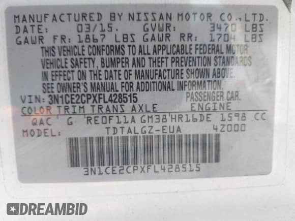 2015 Nissan Note S Plus с VIN 3N1CE2CPXFL428515, выставлен на аукционе IAAI как лот 42581906 с пробегом 66 093 миль миль и . История ставок и продаж доступна на DreamBid. Изображение 9.