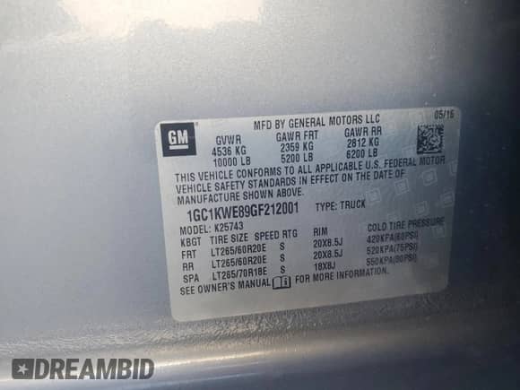 2016 Chevrolet Silverado 2500HD LTZ with VIN 1GC1KWE89GF212001, listed as a Copart auction lot 71680865 with 106,260 mi miles and Salvage title. Bid and sale history available at DreamBid. Image 12.