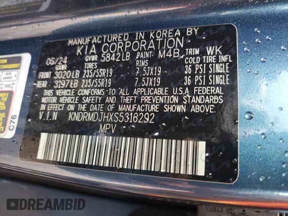 2025 Kia Sorento SX Prestige with VIN KNDRMDJHXS5316292, listed as a Copart auction lot 54538475 with 3,531 mi miles and Salvage title. Bid and sale history available at DreamBid. Image 13.