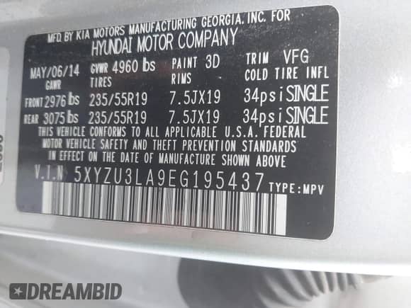 2014 Hyundai Santa Fe z VIN 5XYZU3LA9EG195437, wystawiony jako IAAI lot #43318157 z przebiegiem 82 644 mil mil oraz . Historia ofert i sprzedaży dostępna na DreamBid. Obrazek 9.