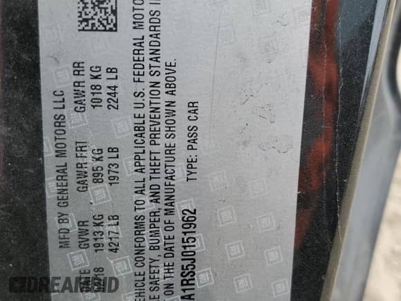 2018 Chevrolet Camaro 1LS с VIN 1G1FA1RS5J0151962, выставлен на аукционе Copart как лот 74516644 с пробегом 77 429 миль миль и Списание • Salvage title. История ставок и продаж доступна на DreamBid. Изображение 12.