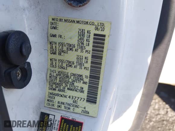 2010 Nissan Frontier SE с VIN 1N6AD0CW2AC437777, выставлен на аукционе IAAI как лот 41412980 с пробегом 224 829 миль миль и . История ставок и продаж доступна на DreamBid. Изображение 9.