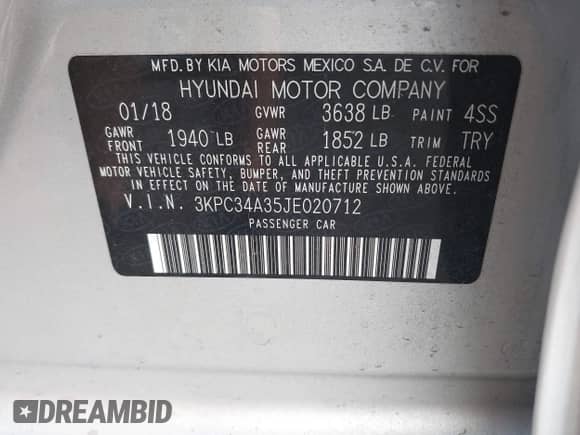 2018 Hyundai Accent Limited с VIN 3KPC34A35JE020712, выставлен на аукционе IAAI как лот 42000295 с пробегом 101 956 миль миль и . История ставок и продаж доступна на DreamBid. Изображение 9.