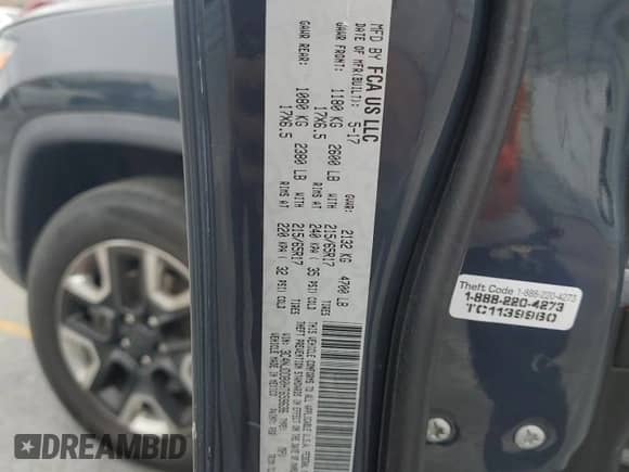 2017 Jeep Compass Trailhawk with VIN 3C4NJDDB0HT659636, listed as a Copart auction lot 62021725 with 34,092 mi miles and Salvage title. Bid and sale history available at DreamBid. Image 13.