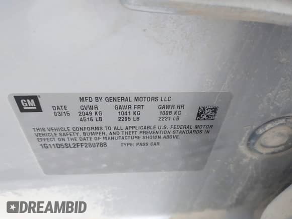 2015 Chevrolet Malibu LT z VIN 1G11D5SL2FF280788, wystawiony jako IAAI lot #43186438 z przebiegiem 149 634 mil mil oraz . Historia ofert i sprzedaży dostępna na DreamBid. Obrazek 9.