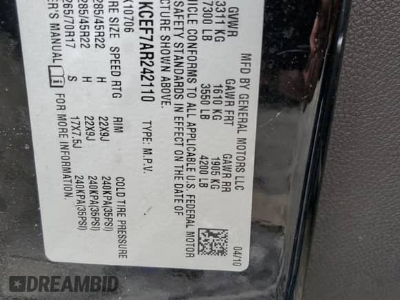 2010 Cadillac Escalade Premium z VIN 1GYUKCEF7AR242110, wystawiony jako Copart lot #58755955 z przebiegiem 152 282 mil mil oraz Czysty tytuł • Clean title. Historia ofert i sprzedaży dostępna na DreamBid. Obrazek 13.